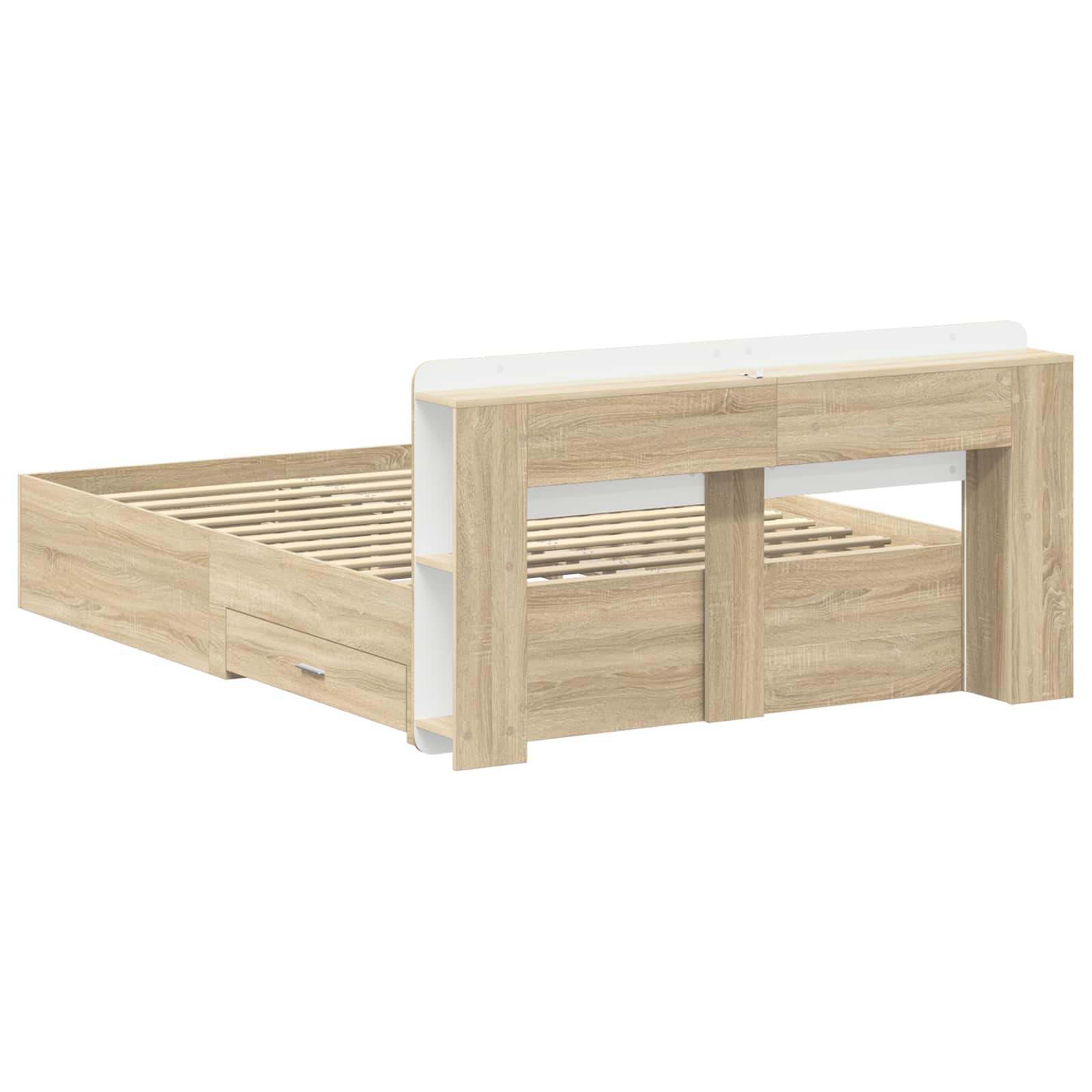 Bedframe met opslag Sonoma Eiken 150 x 200 cm Bewerkt hout is nu te koop bij PeponiXL, paradijselijk wonen!