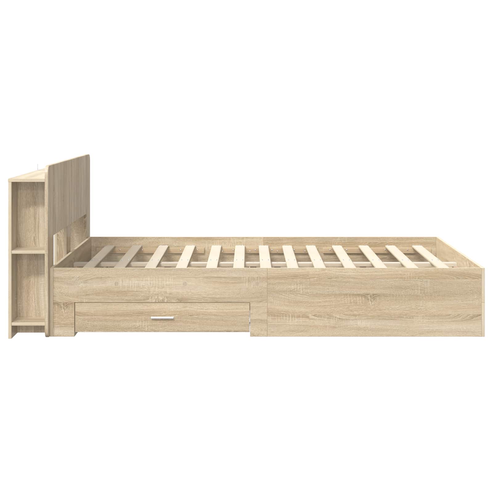 Bedframe met opslag Sonoma Eiken 150 x 200 cm Bewerkt hout is nu te koop bij PeponiXL, paradijselijk wonen!