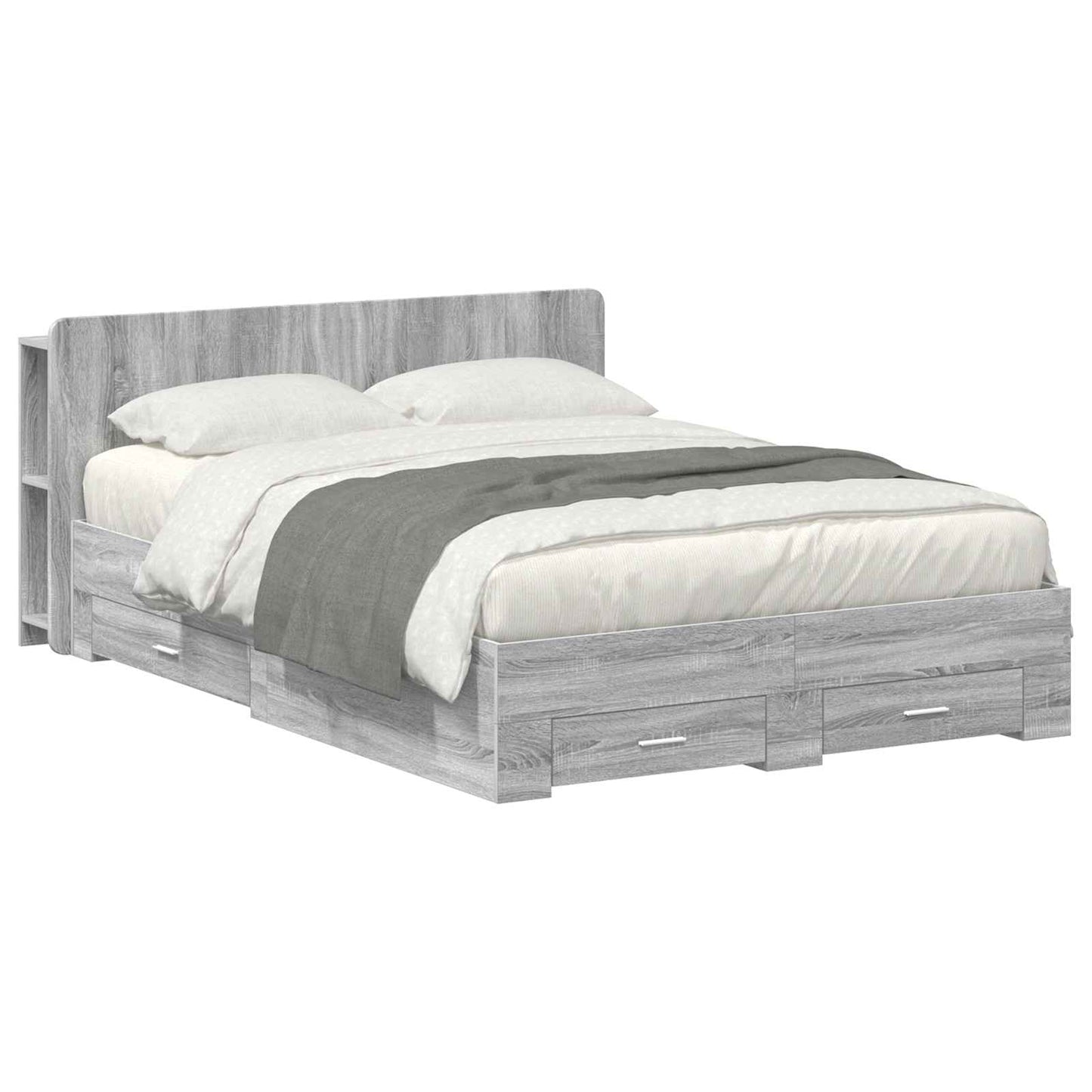 Bedframe met opslag Grijs Sonoma 160 x 200 cm Bewerkt hout is nu te koop bij PeponiXL, paradijselijk wonen!