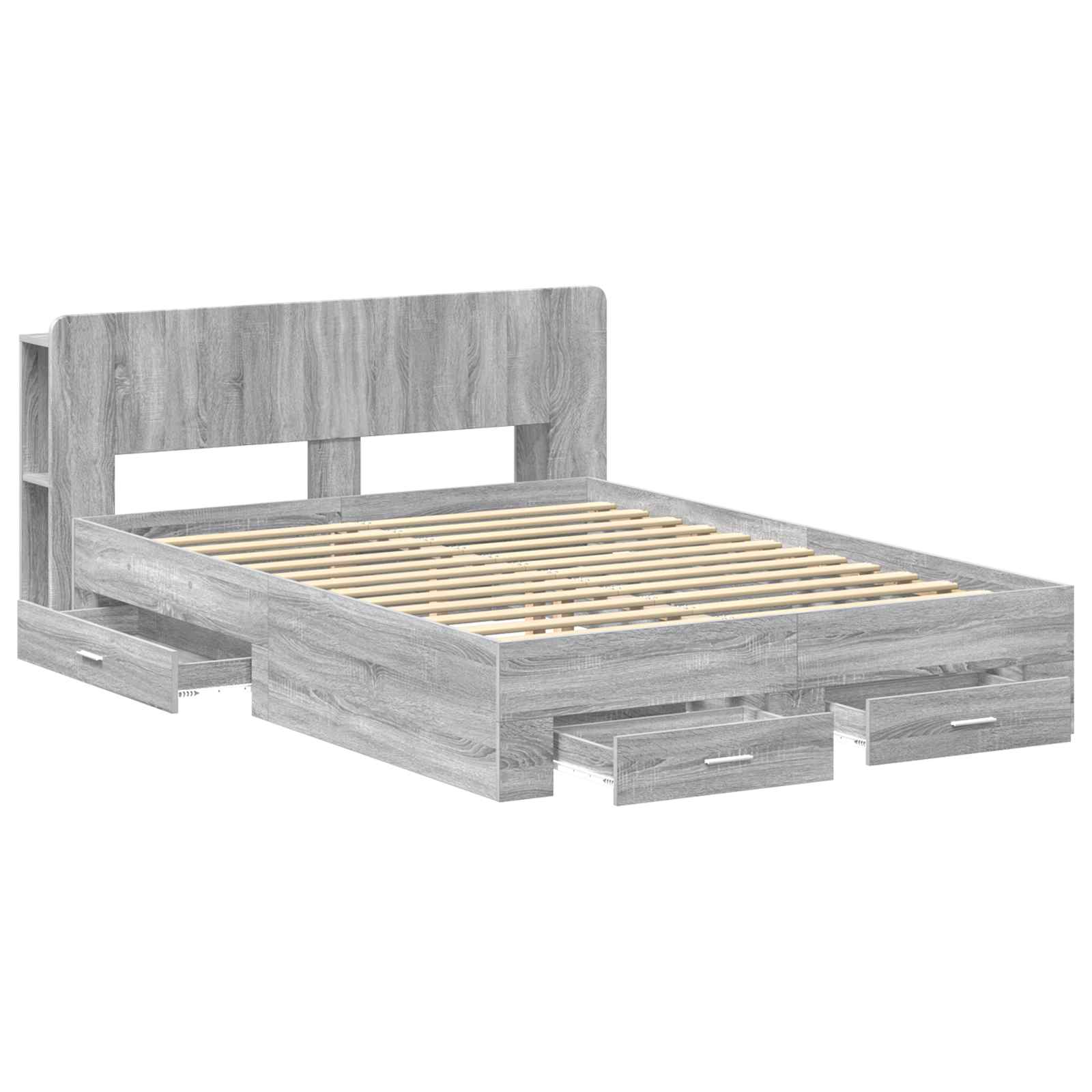 Bedframe met opslag Grijs Sonoma 160 x 200 cm Bewerkt hout is nu te koop bij PeponiXL, paradijselijk wonen!