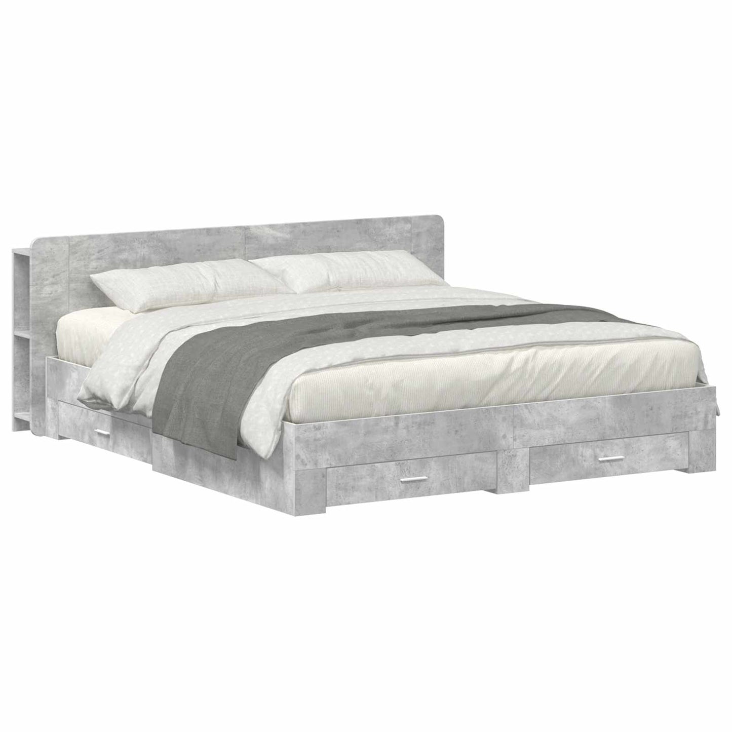 Bedframe met opslag Betongrijs 200 x 200 cm Bewerkt hout is nu te koop bij PeponiXL, paradijselijk wonen!