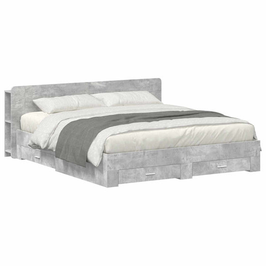 Bedframe met opslag Betongrijs 200 x 200 cm Bewerkt hout is nu te koop bij PeponiXL, paradijselijk wonen!