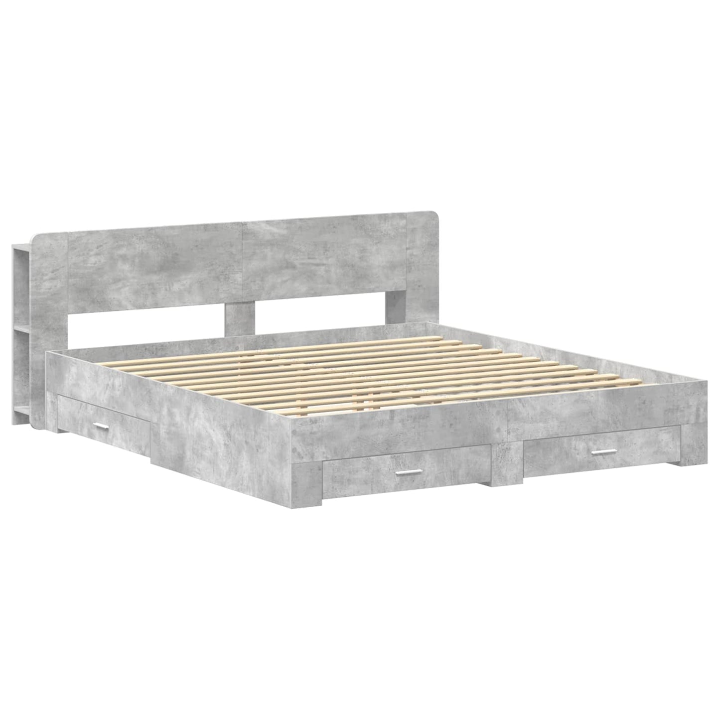Bedframe met opslag Betongrijs 200 x 200 cm Bewerkt hout is nu te koop bij PeponiXL, paradijselijk wonen!