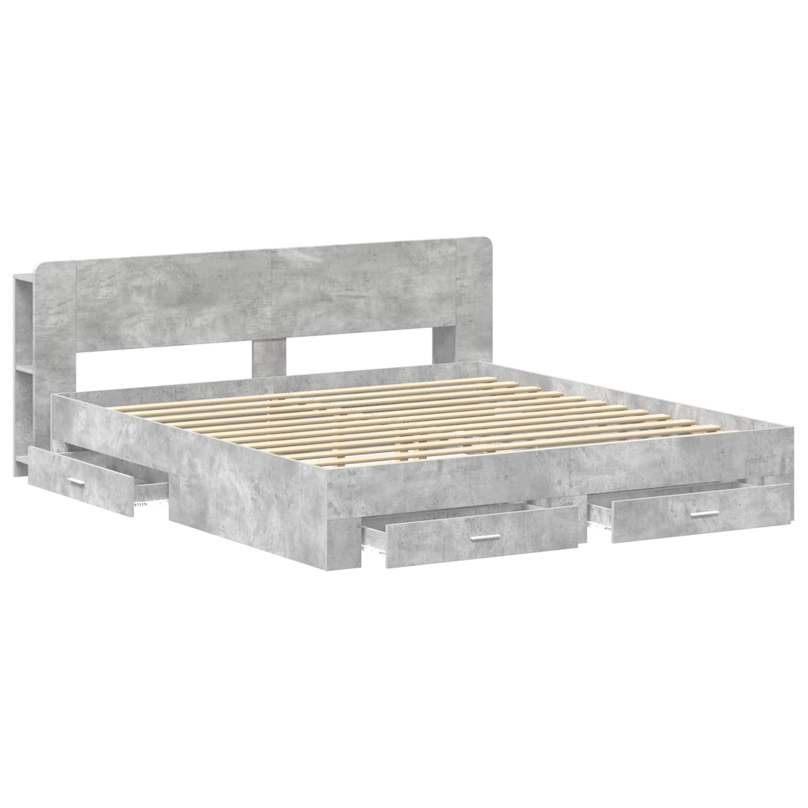 Bedframe met opslag Betongrijs 200 x 200 cm Bewerkt hout is nu te koop bij PeponiXL, paradijselijk wonen!