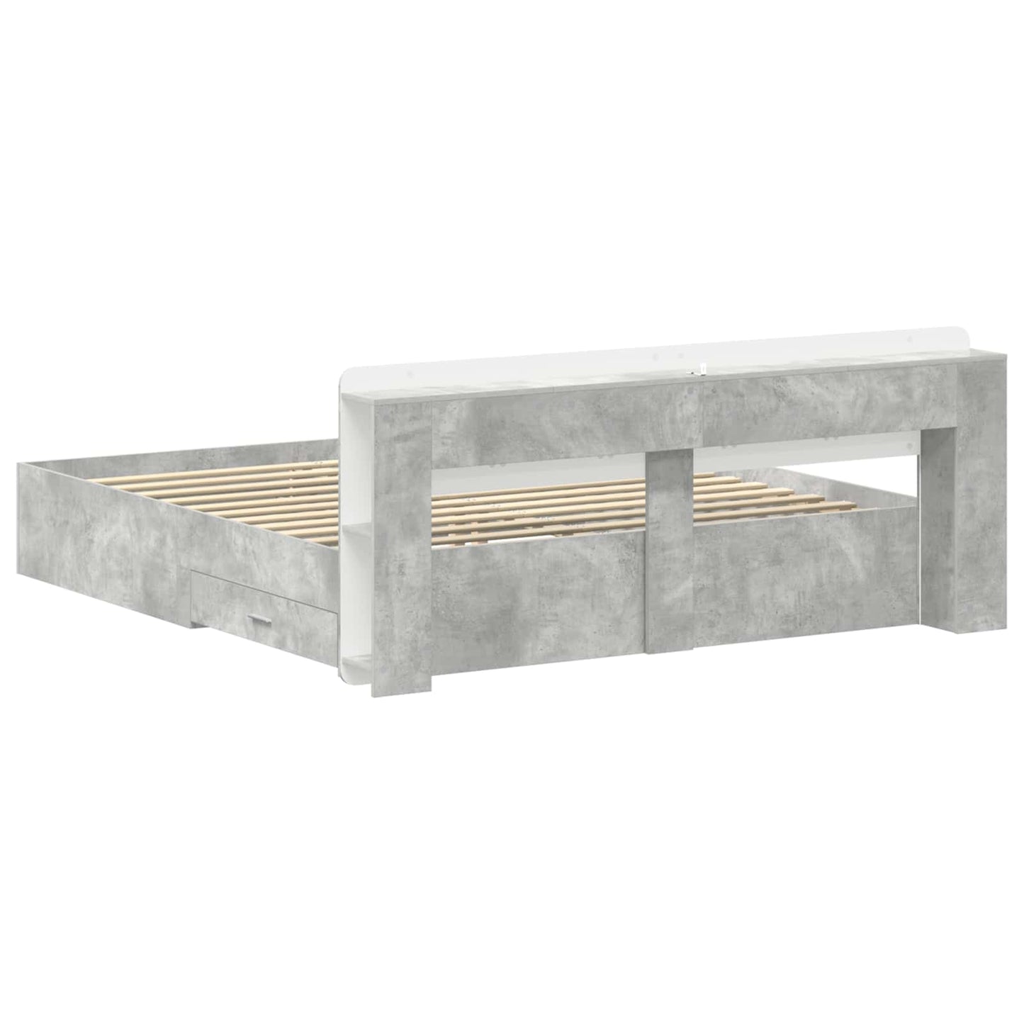 Bedframe met opslag Betongrijs 200 x 200 cm Bewerkt hout is nu te koop bij PeponiXL, paradijselijk wonen!