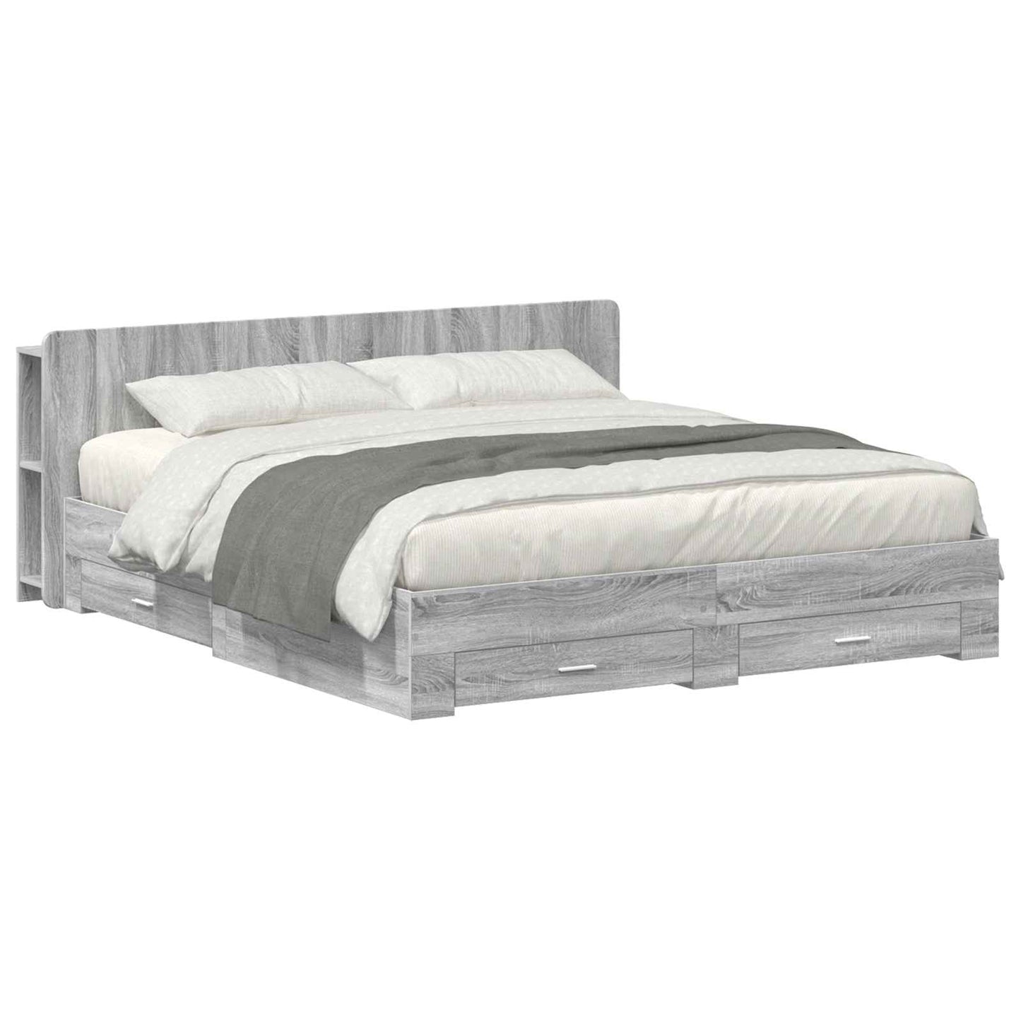 Bedframe met opslag Grijs Sonoma 200 x 200 cm Bewerkt hout is nu te koop bij PeponiXL, paradijselijk wonen!