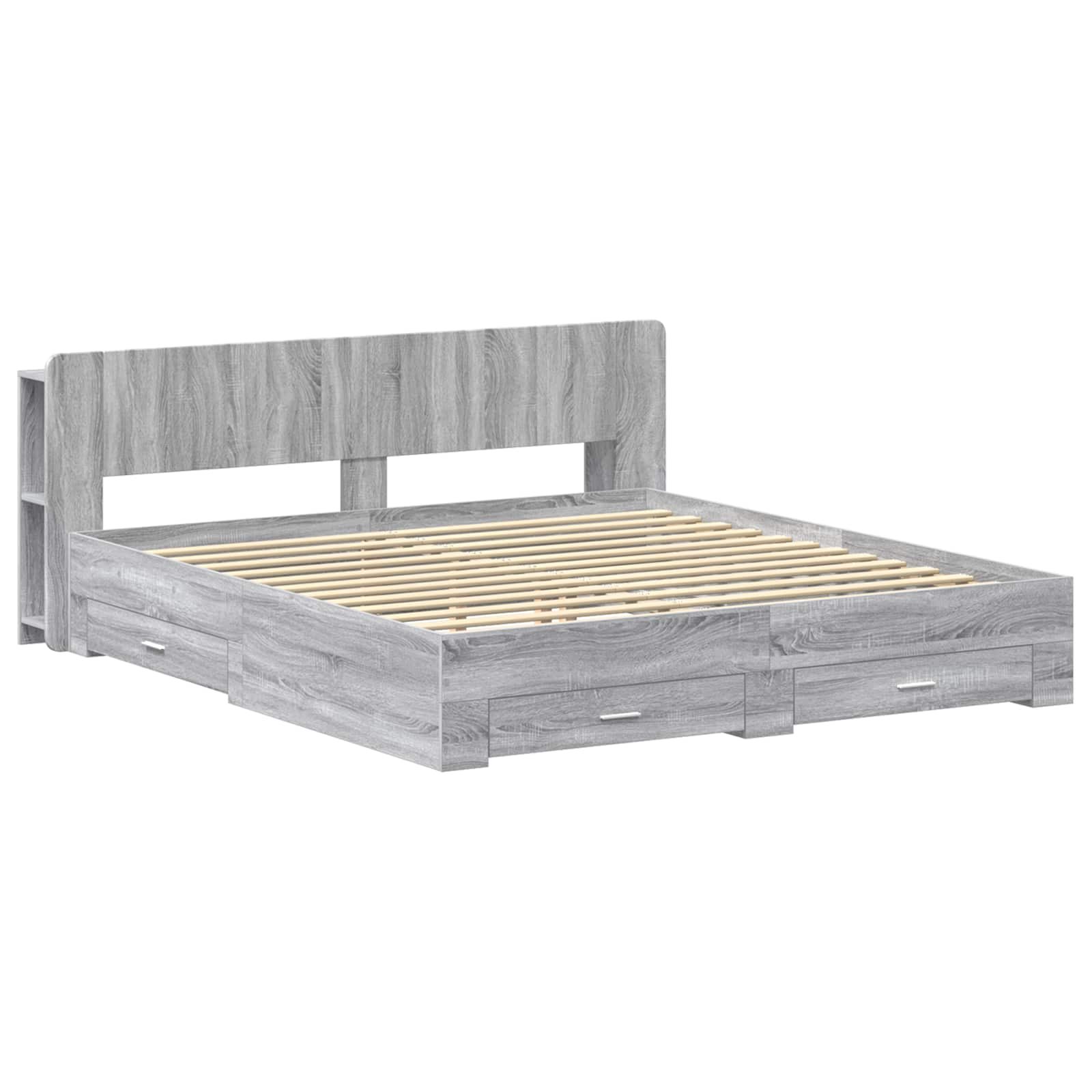 Bedframe met opslag Grijs Sonoma 200 x 200 cm Bewerkt hout is nu te koop bij PeponiXL, paradijselijk wonen!