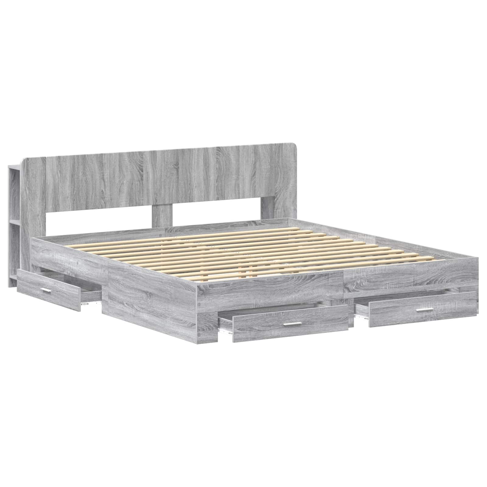 Bedframe met opslag Grijs Sonoma 200 x 200 cm Bewerkt hout is nu te koop bij PeponiXL, paradijselijk wonen!