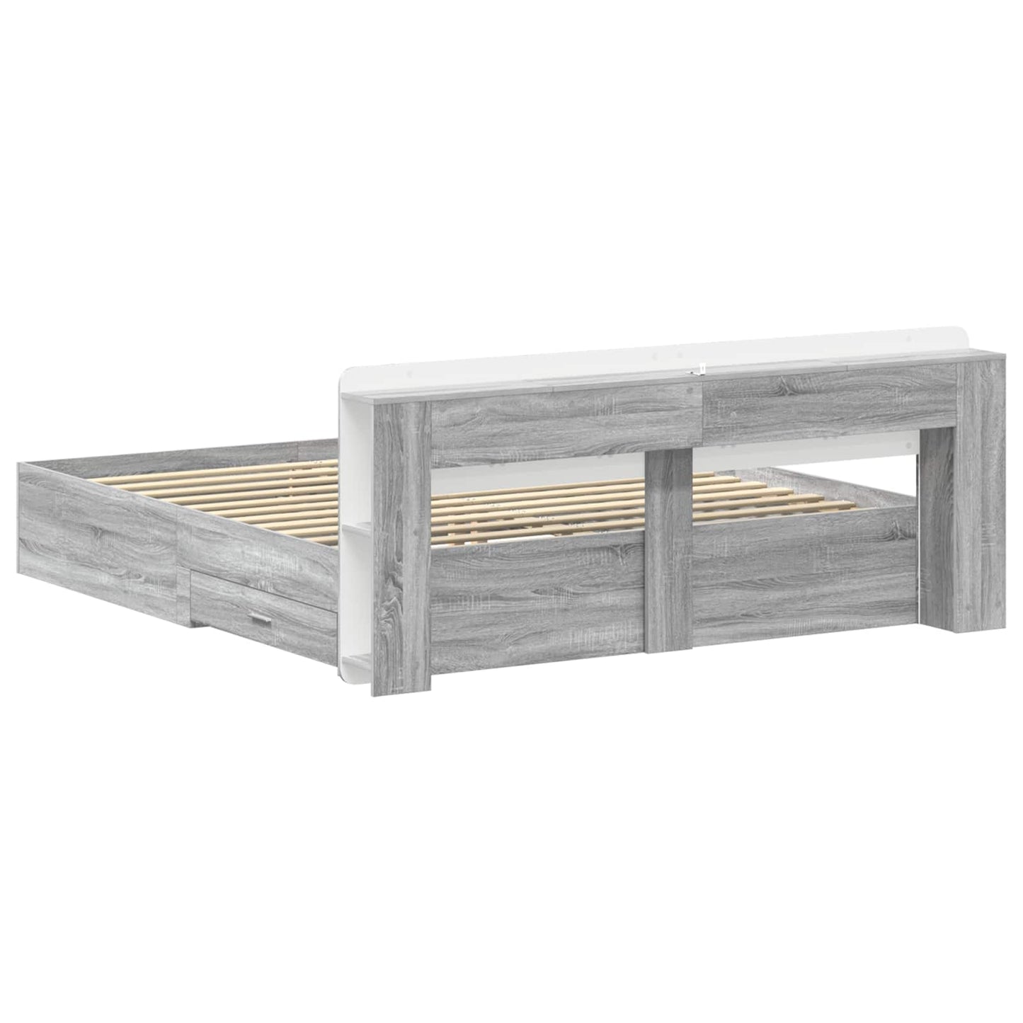 Bedframe met opslag Grijs Sonoma 200 x 200 cm Bewerkt hout is nu te koop bij PeponiXL, paradijselijk wonen!