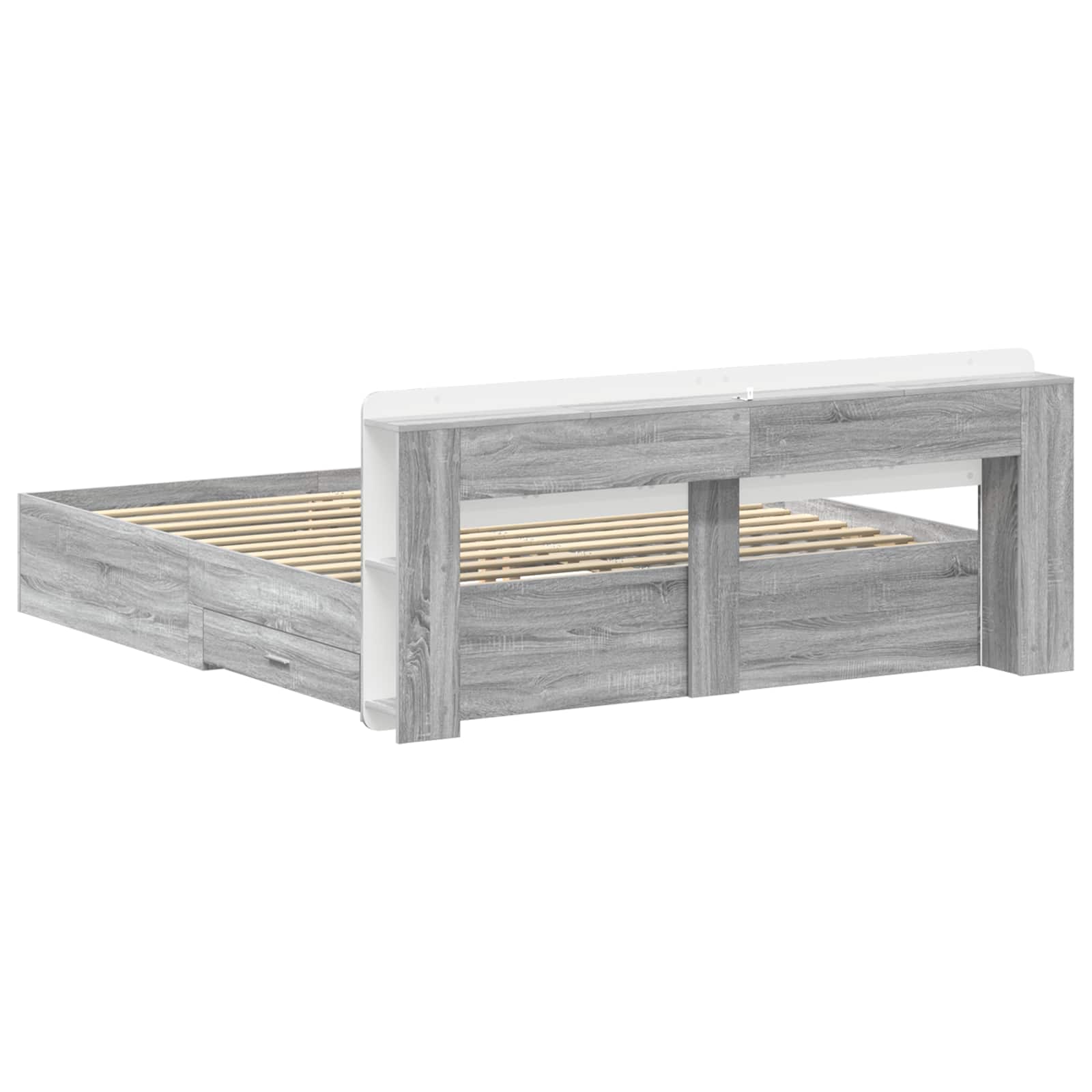 Bedframe met opslag Grijs Sonoma 200 x 200 cm Bewerkt hout is nu te koop bij PeponiXL, paradijselijk wonen!
