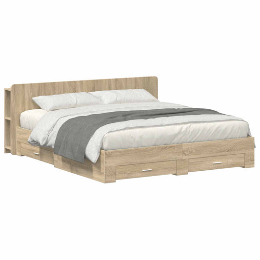 Bedframe met opslag Sonoma Eiken 180 x 200 cm Bewerkt hout is nu te koop bij PeponiXL, paradijselijk wonen!