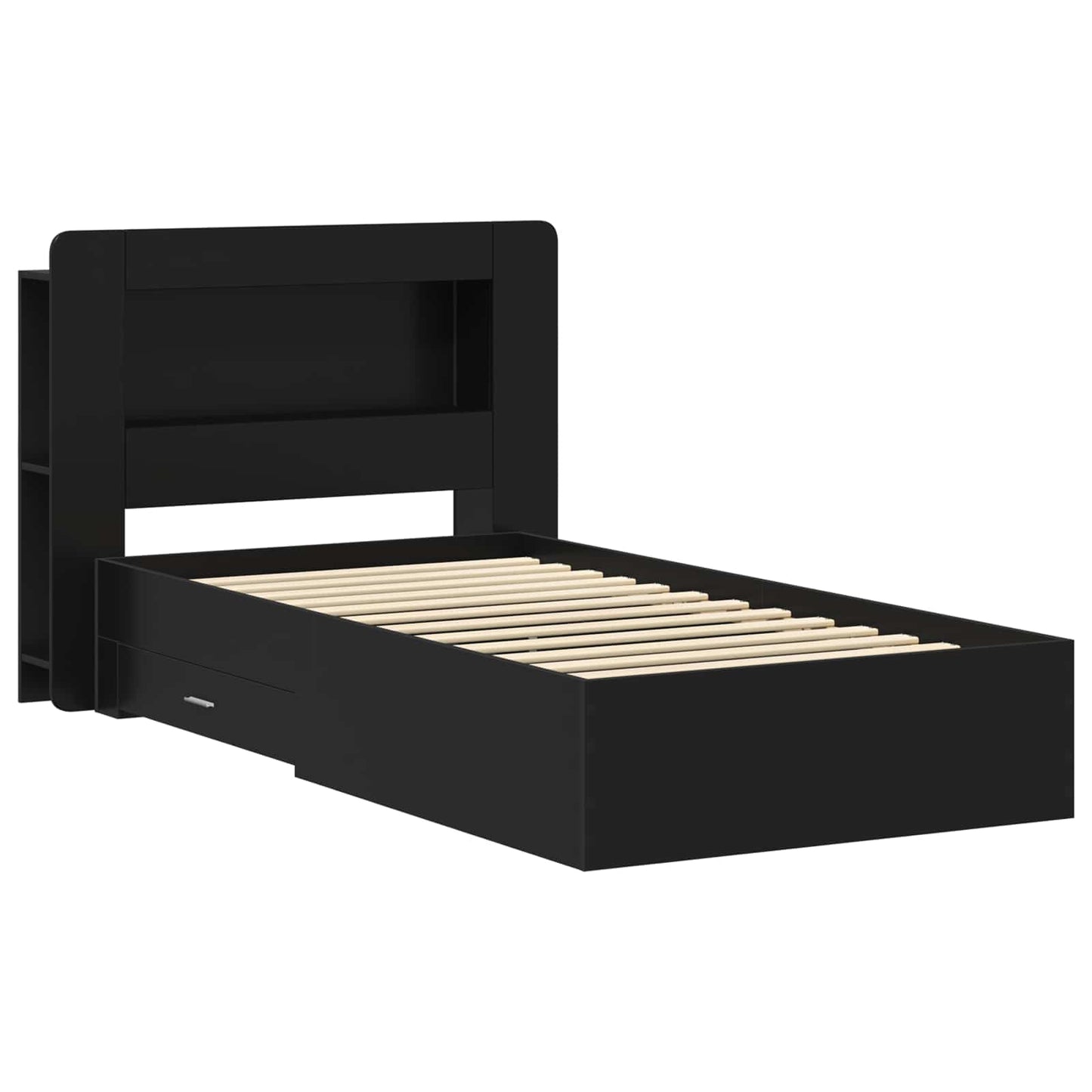 Bedframe met opslag Zwart 75 x 190 cm Bewerkt hout is nu te koop bij PeponiXL, paradijselijk wonen!