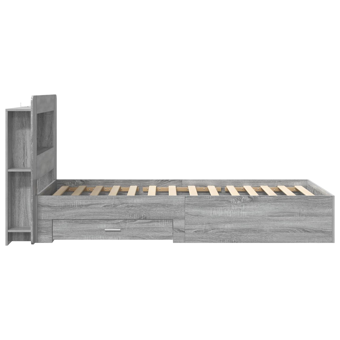 Bedframe met opslag Grijs Sonoma 75 x 190 cm Bewerkt hout is nu te koop bij PeponiXL, paradijselijk wonen!