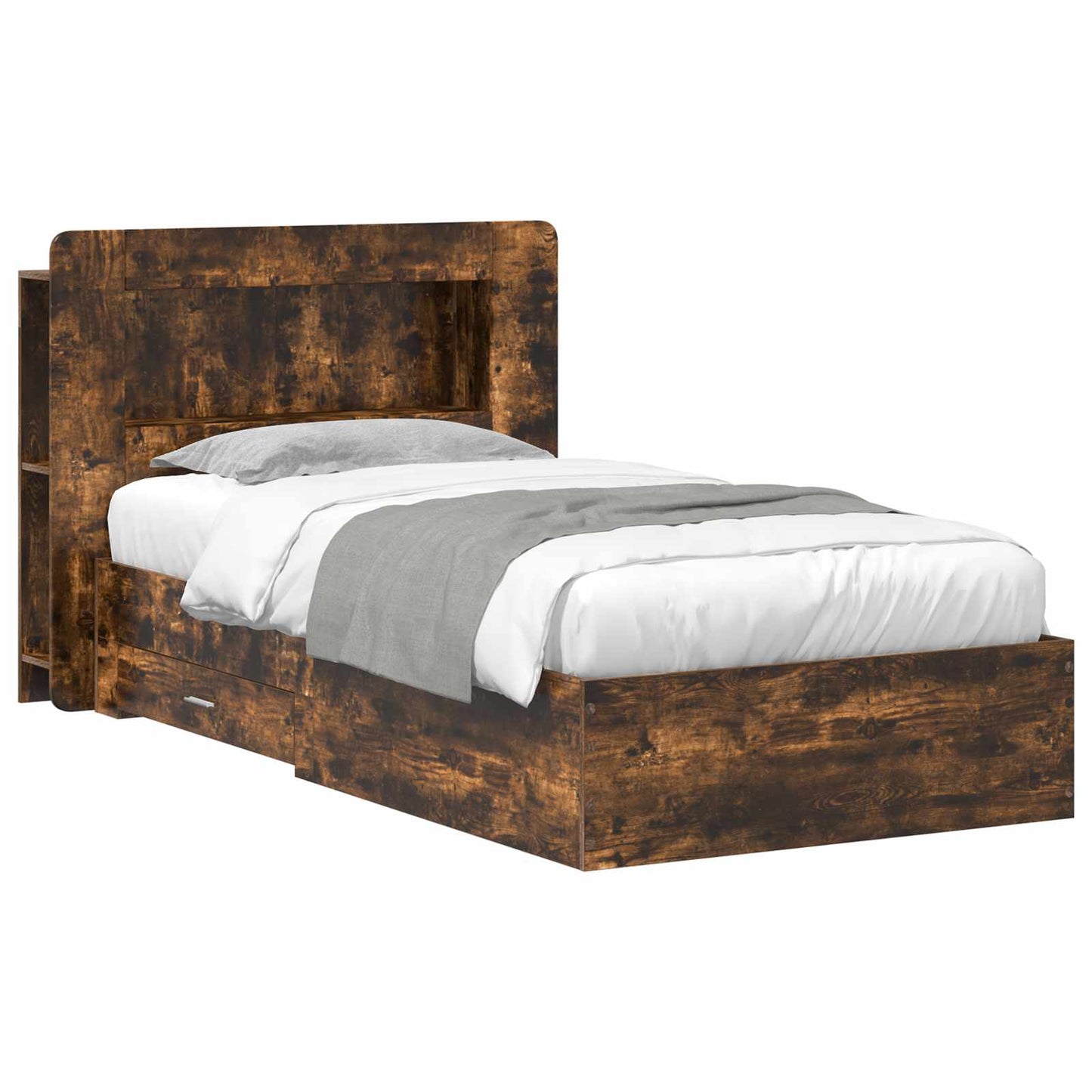 Bedframe met opslag Gerookt eiken 75 x 190 cm Bewerkt hout is nu te koop bij PeponiXL, paradijselijk wonen!