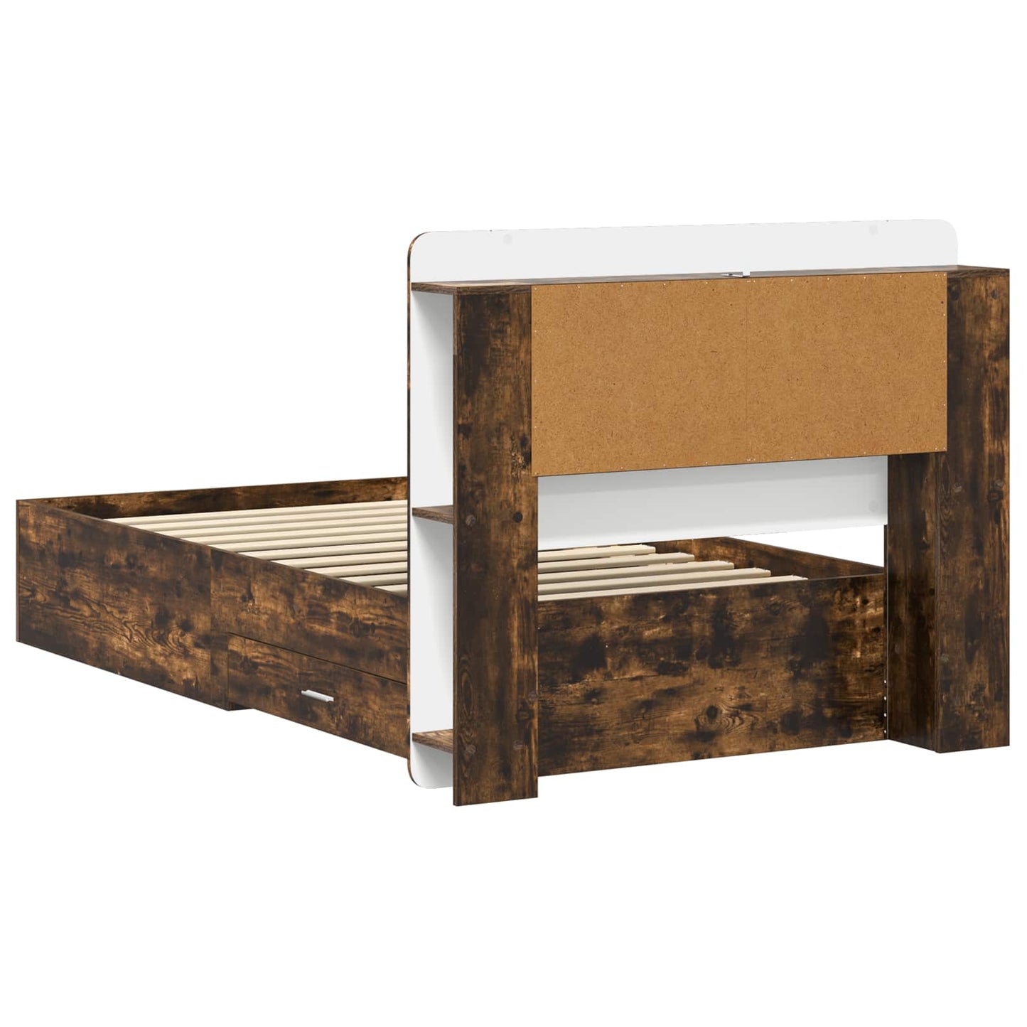 Bedframe met opslag Gerookt eiken 75 x 190 cm Bewerkt hout is nu te koop bij PeponiXL, paradijselijk wonen!