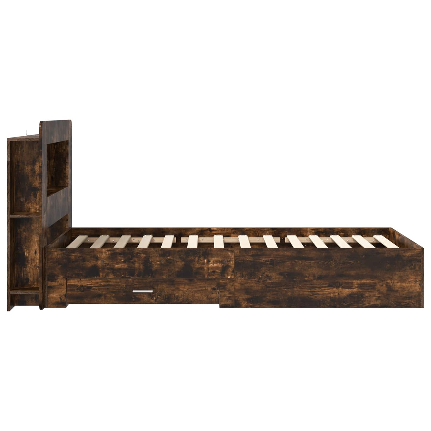 Bedframe met opslag Gerookt eiken 75 x 190 cm Bewerkt hout is nu te koop bij PeponiXL, paradijselijk wonen!
