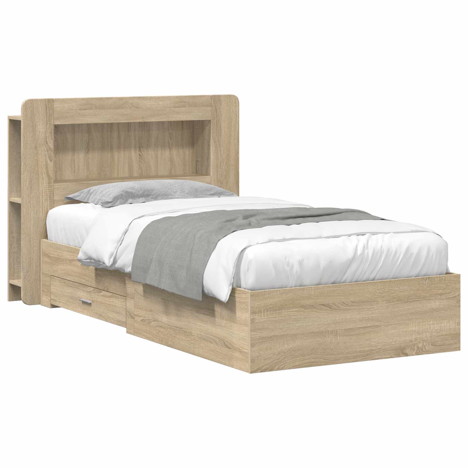 Bedframe met opslag Sonoma Eiken 75 x 190 cm Bewerkt hout is nu te koop bij PeponiXL, paradijselijk wonen!