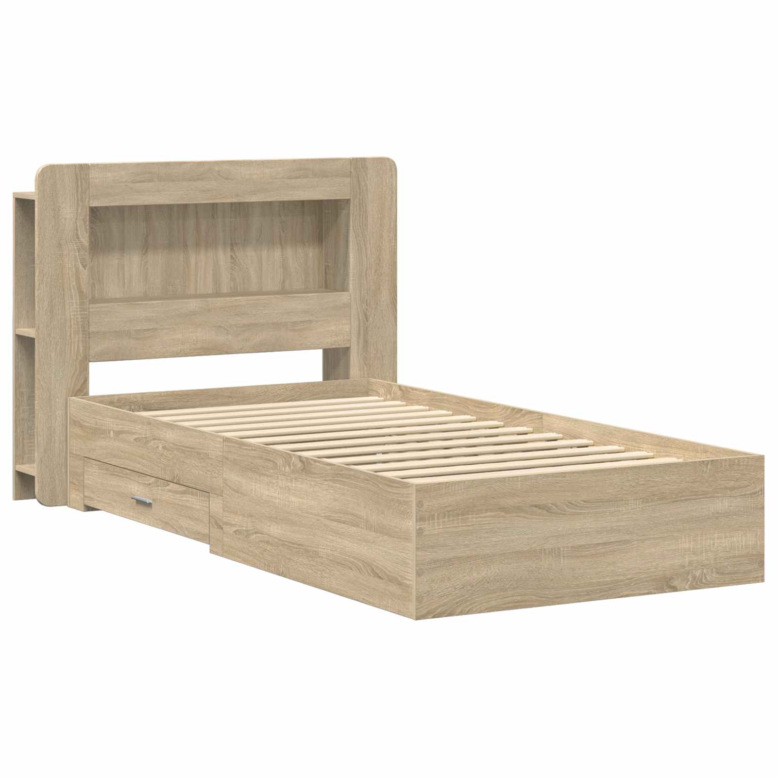 Bedframe met opslag Sonoma Eiken 75 x 190 cm Bewerkt hout is nu te koop bij PeponiXL, paradijselijk wonen!