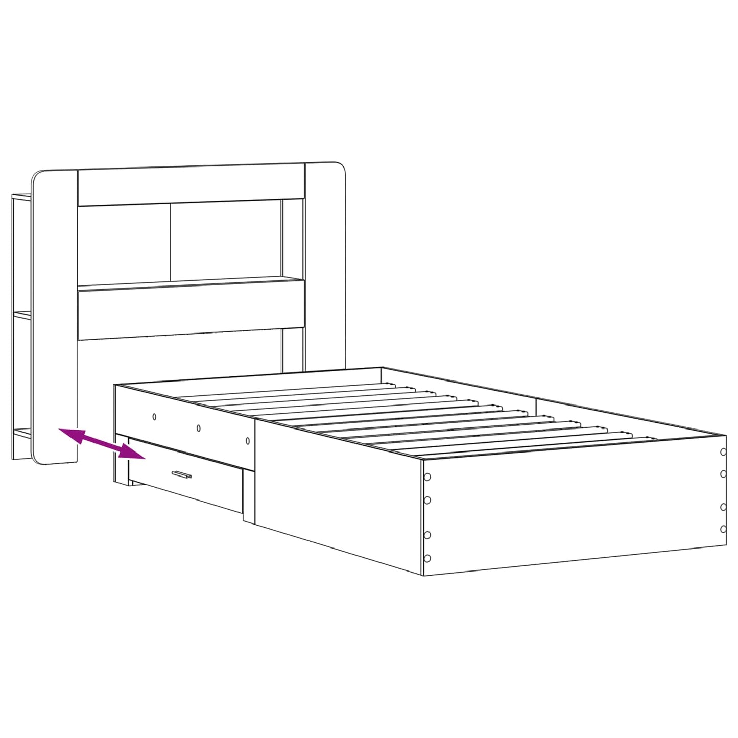 Bedframe met opslag Sonoma Eiken 75 x 190 cm Bewerkt hout is nu te koop bij PeponiXL, paradijselijk wonen!