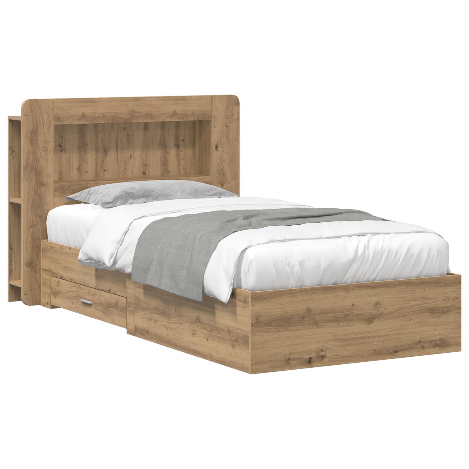 Bedframe met opslag Artisanaal eiken 80 x 200 cm Bewerkt hout is nu te koop bij PeponiXL, paradijselijk wonen!