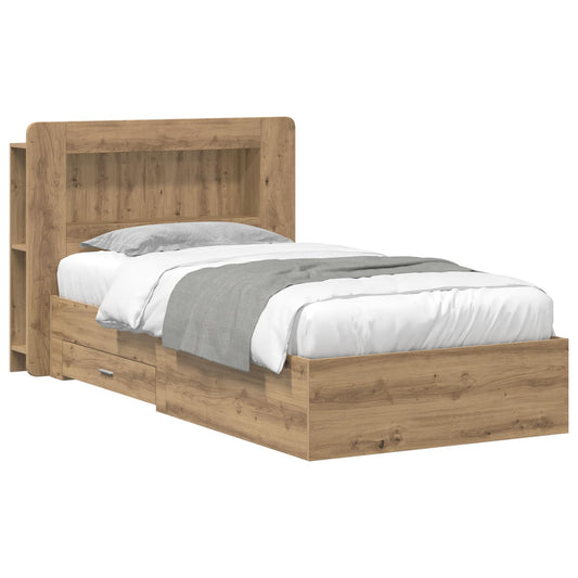 Bedframe met opslag Artisanaal eiken 80 x 200 cm Bewerkt hout is nu te koop bij PeponiXL, paradijselijk wonen!