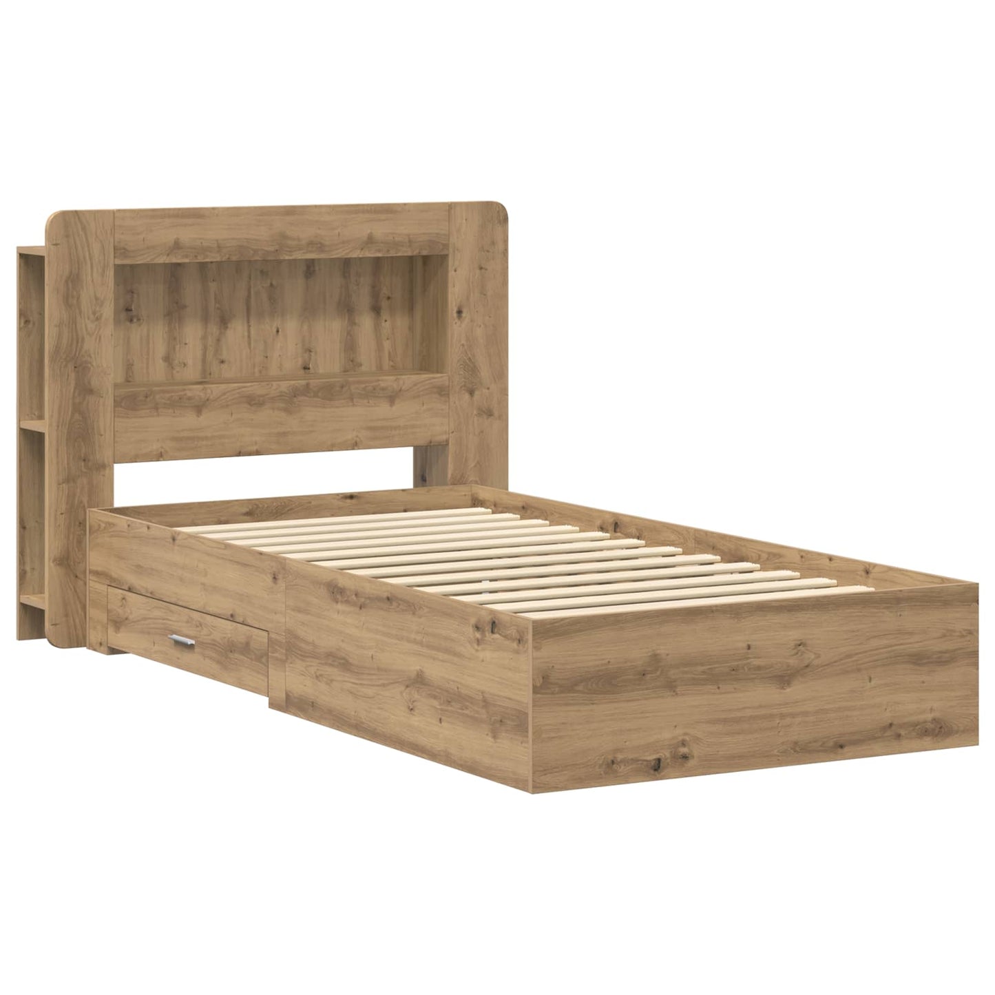 Bedframe met opslag Artisanaal eiken 80 x 200 cm Bewerkt hout is nu te koop bij PeponiXL, paradijselijk wonen!