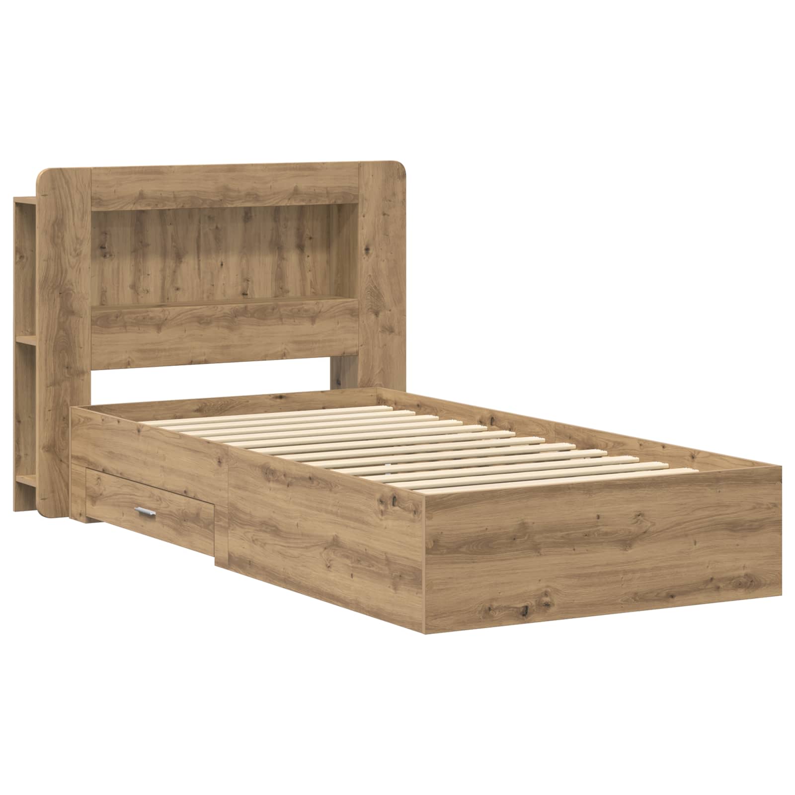 Bedframe met opslag Artisanaal eiken 80 x 200 cm Bewerkt hout is nu te koop bij PeponiXL, paradijselijk wonen!