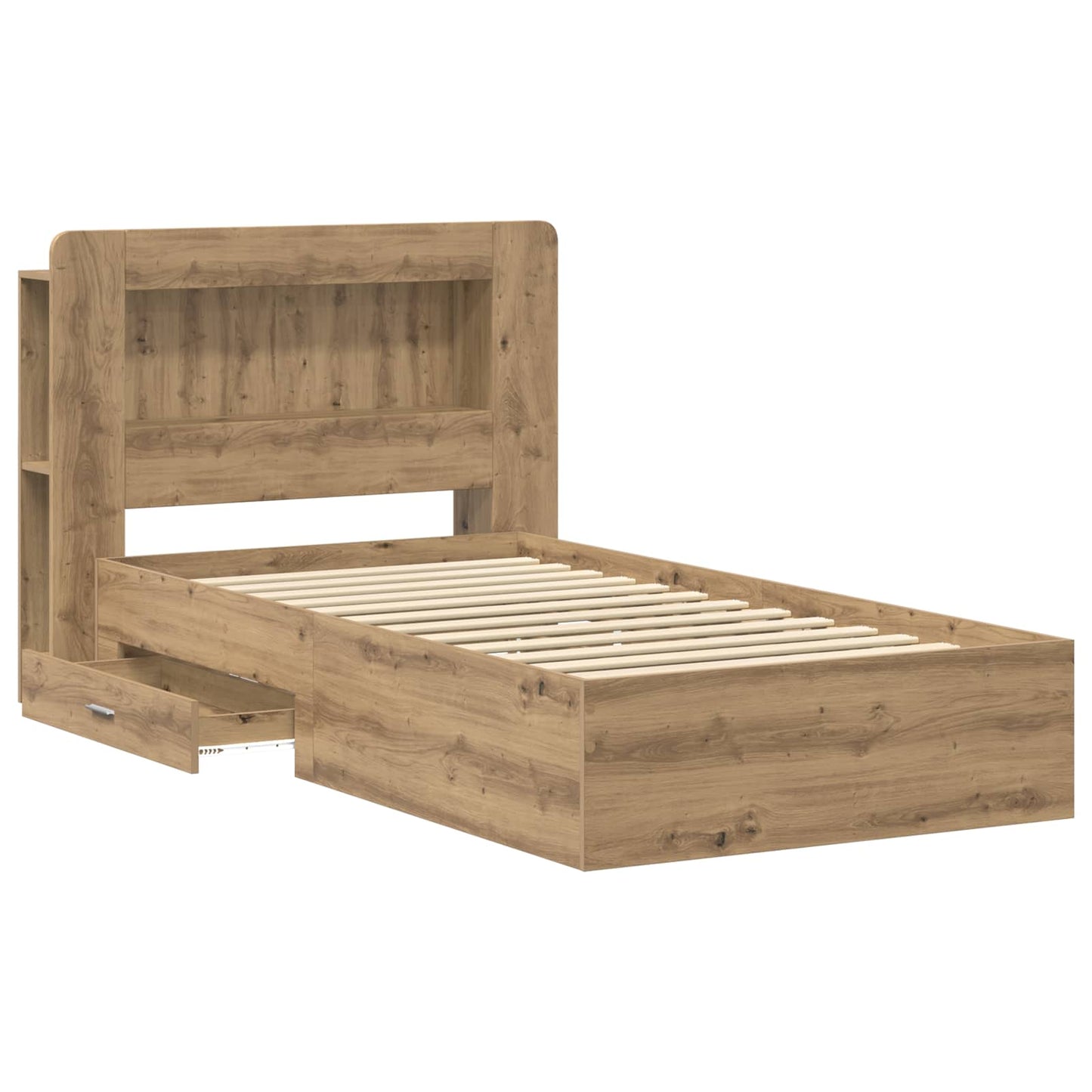 Bedframe met opslag Artisanaal eiken 80 x 200 cm Bewerkt hout is nu te koop bij PeponiXL, paradijselijk wonen!