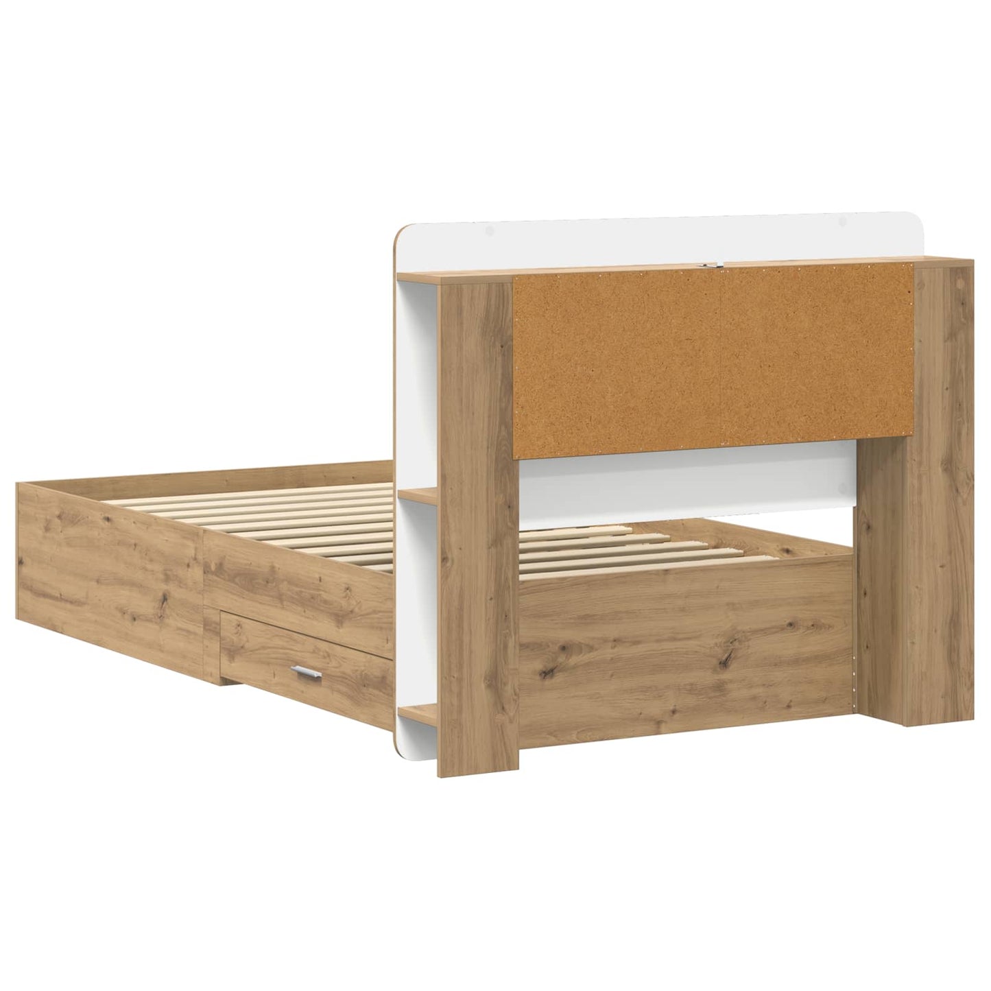 Bedframe met opslag Artisanaal eiken 80 x 200 cm Bewerkt hout is nu te koop bij PeponiXL, paradijselijk wonen!