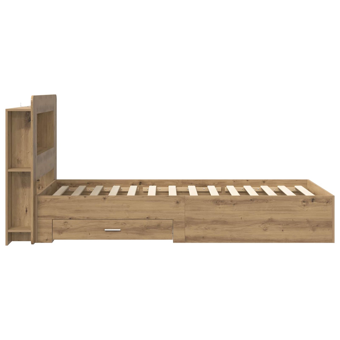 Bedframe met opslag Artisanaal eiken 80 x 200 cm Bewerkt hout is nu te koop bij PeponiXL, paradijselijk wonen!