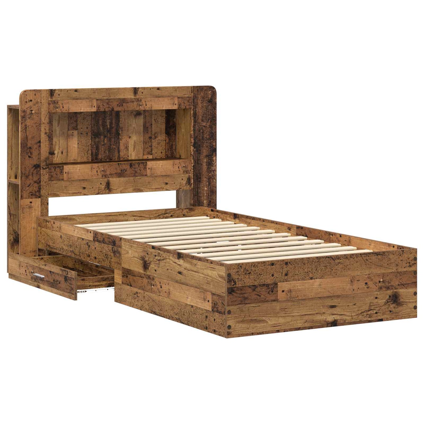 Bedframe met opslag Oud hout 80 x 200 cm Bewerkt hout is nu te koop bij PeponiXL, paradijselijk wonen!
