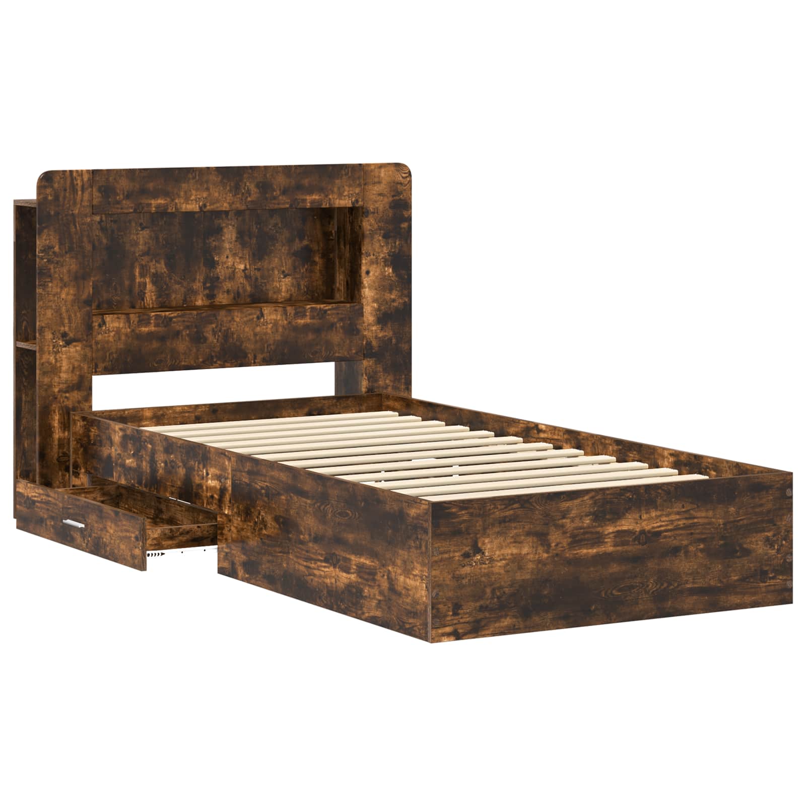 Bedframe met opslag Gerookt eiken 80 x 200 cm Bewerkt hout is nu te koop bij PeponiXL, paradijselijk wonen!