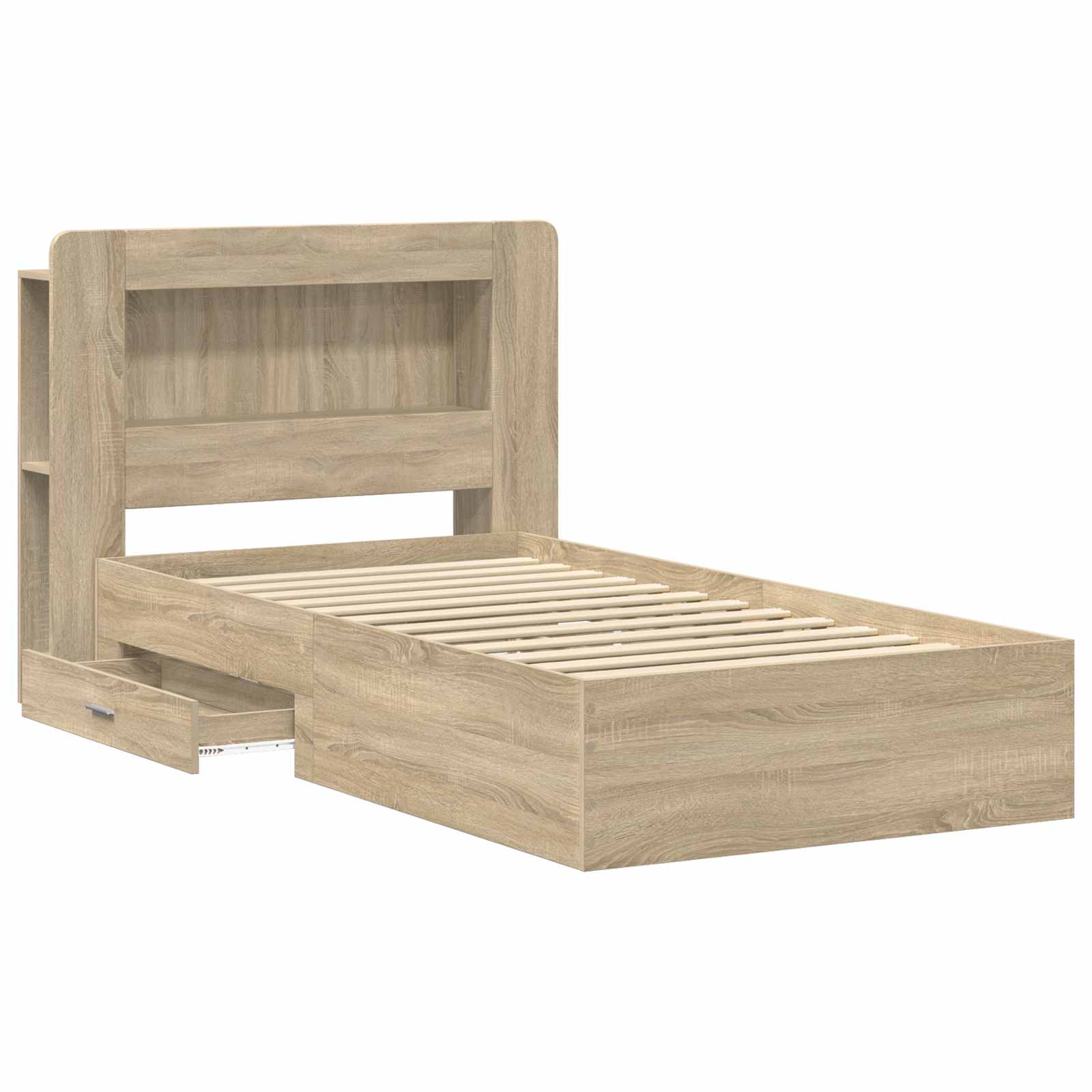 Bedframe met opslag Sonoma Eiken 80 x 200 cm Bewerkt hout is nu te koop bij PeponiXL, paradijselijk wonen!