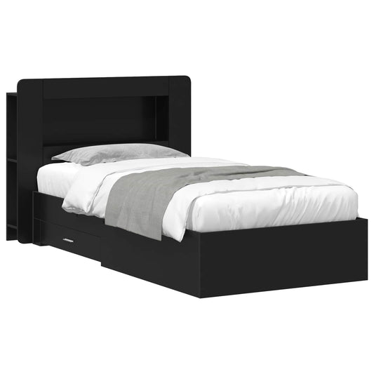 Bedframe met opslag Zwart 90 x 190 cm Bewerkt hout is nu te koop bij PeponiXL, paradijselijk wonen!
