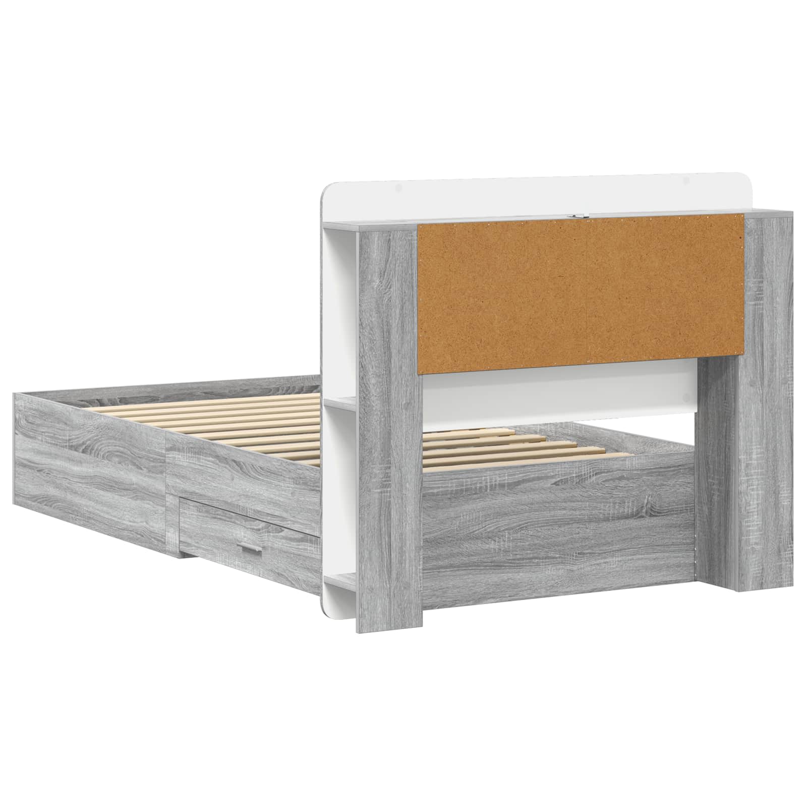 Bedframe met opslag Grijs Sonoma 90 x 190 cm Bewerkt hout is nu te koop bij PeponiXL, paradijselijk wonen!
