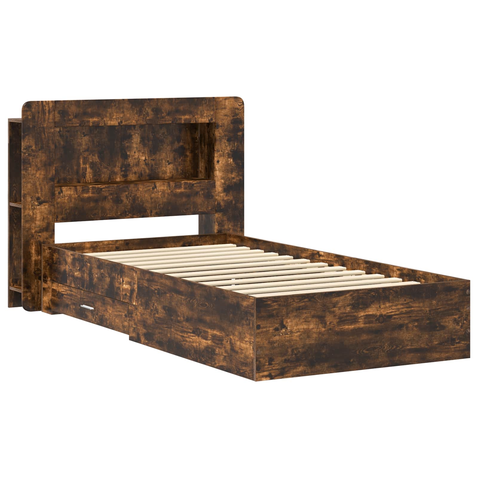Bedframe met opslag Gerookt eiken 90 x 190 cm Bewerkt hout is nu te koop bij PeponiXL, paradijselijk wonen!