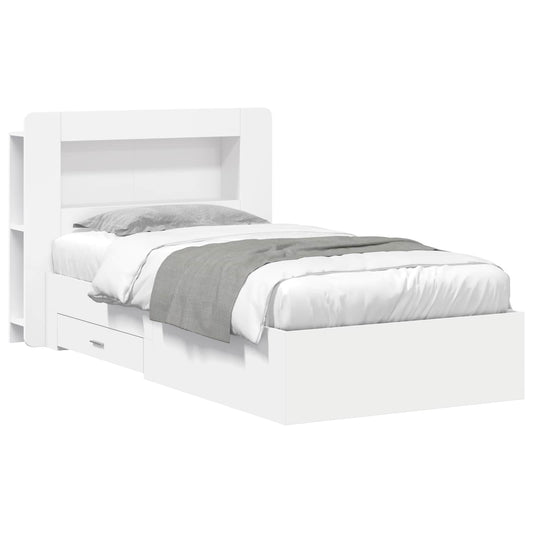 Bedframe met opslag Wit 98.5 x 200 cm Bewerkt hout is nu te koop bij PeponiXL, paradijselijk wonen!