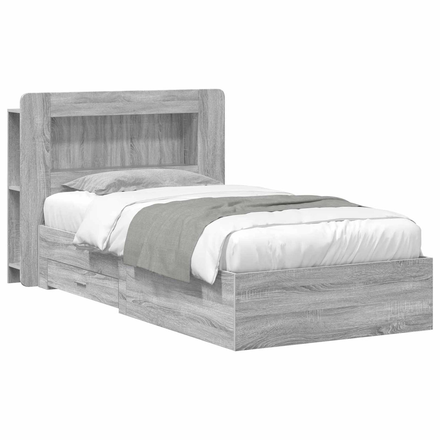 Bedframe met opslag Grijs Sonoma 90 x 200 cm Bewerkt hout is nu te koop bij PeponiXL, paradijselijk wonen!