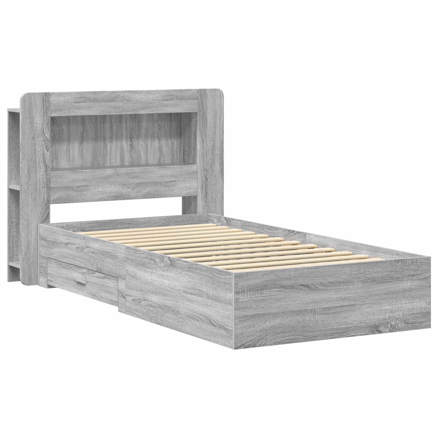 Bedframe met opslag Grijs Sonoma 90 x 200 cm Bewerkt hout is nu te koop bij PeponiXL, paradijselijk wonen!