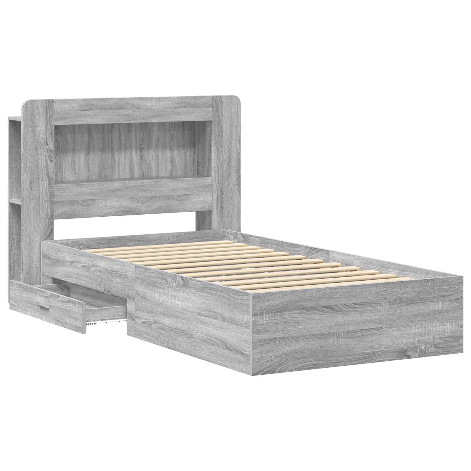 Bedframe met opslag Grijs Sonoma 90 x 200 cm Bewerkt hout is nu te koop bij PeponiXL, paradijselijk wonen!