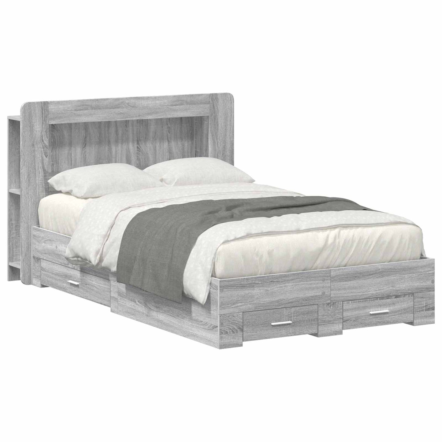 Bedframe met opslag Grijs Sonoma 120 x 190 cm Bewerkt hout is nu te koop bij PeponiXL, paradijselijk wonen!