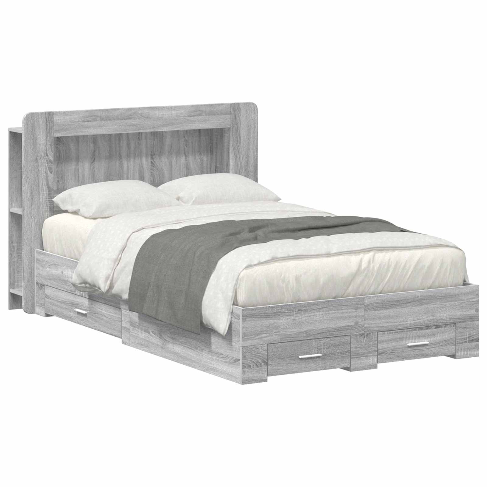 Bedframe met opslag Grijs Sonoma 120 x 190 cm Bewerkt hout is nu te koop bij PeponiXL, paradijselijk wonen!
