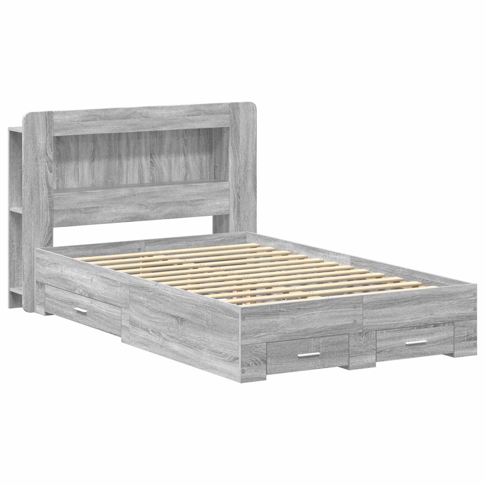 Bedframe met opslag Grijs Sonoma 120 x 190 cm Bewerkt hout is nu te koop bij PeponiXL, paradijselijk wonen!