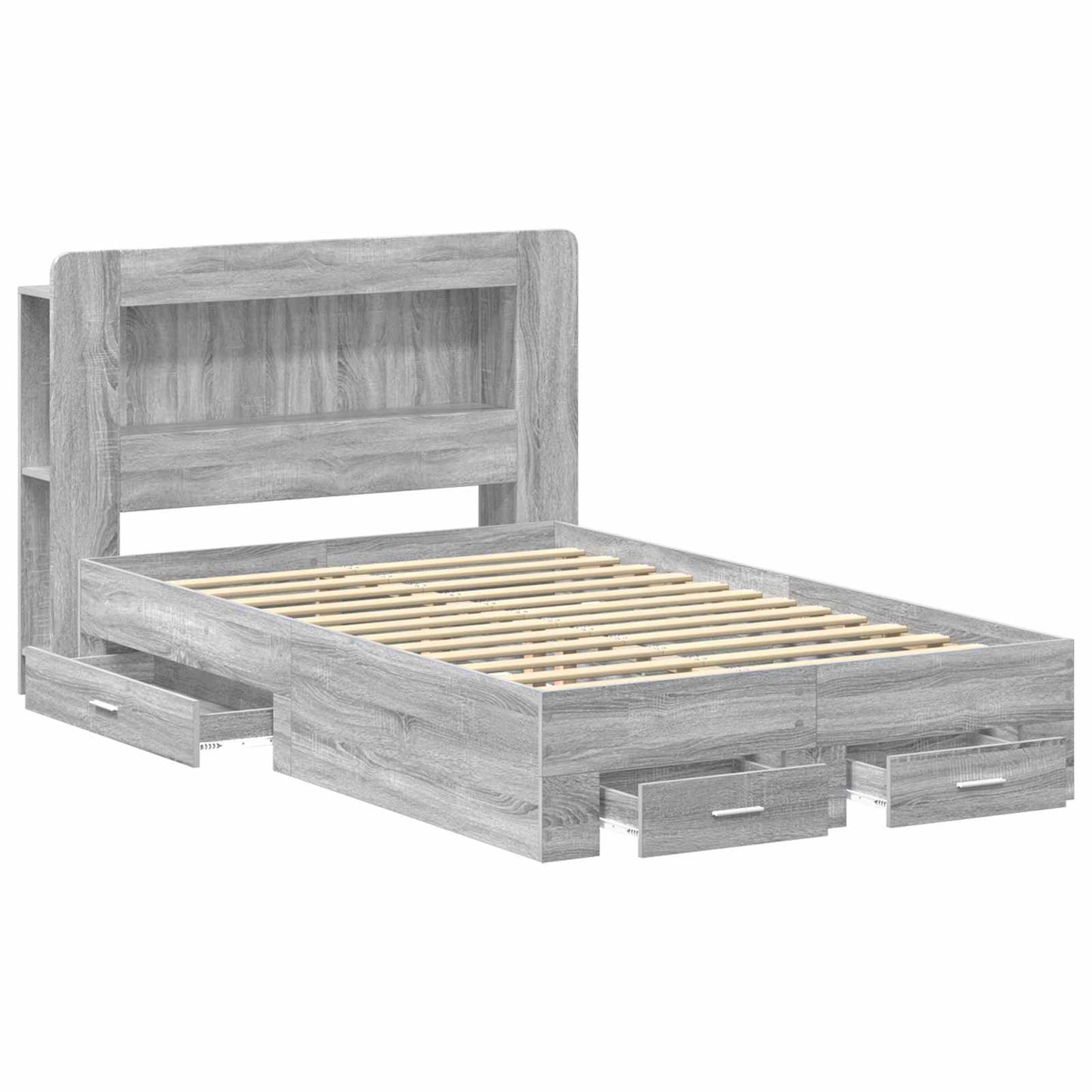 Bedframe met opslag Grijs Sonoma 120 x 190 cm Bewerkt hout is nu te koop bij PeponiXL, paradijselijk wonen!