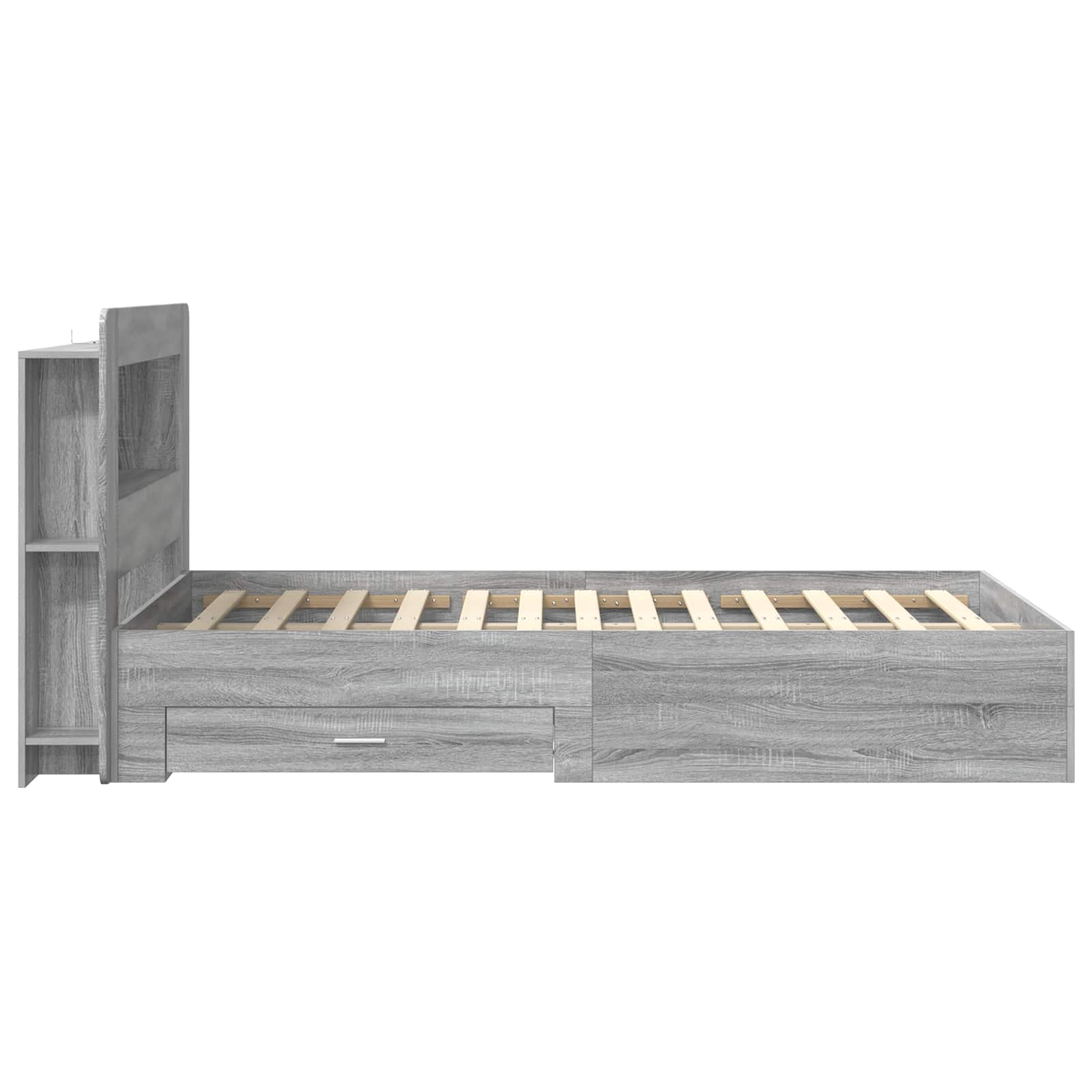 Bedframe met opslag Grijs Sonoma 120 x 190 cm Bewerkt hout is nu te koop bij PeponiXL, paradijselijk wonen!