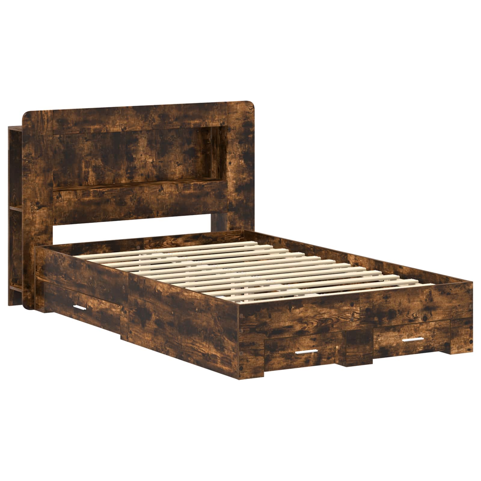 Bedframe met opslag Gerookt eiken 120 x 190 cm Bewerkt hout is nu te koop bij PeponiXL, paradijselijk wonen!