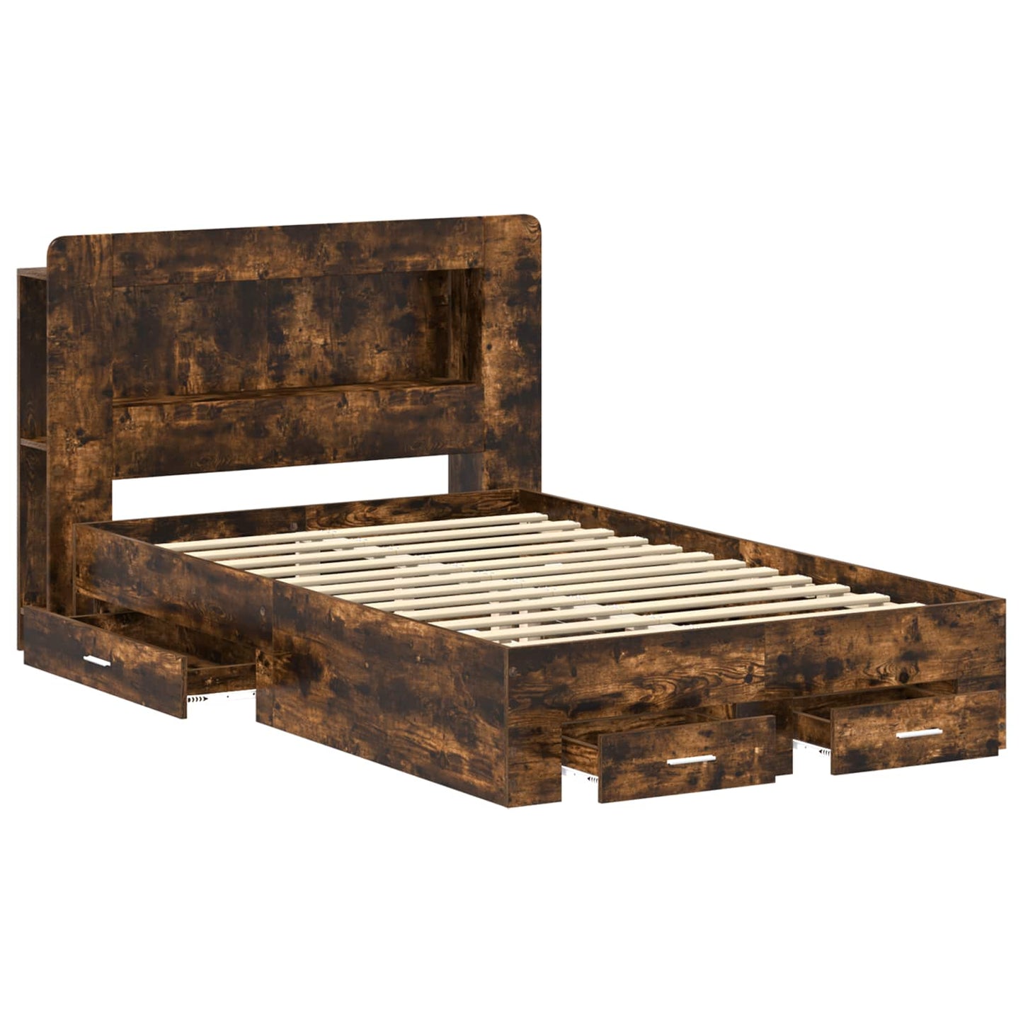 Bedframe met opslag Gerookt eiken 120 x 190 cm Bewerkt hout is nu te koop bij PeponiXL, paradijselijk wonen!