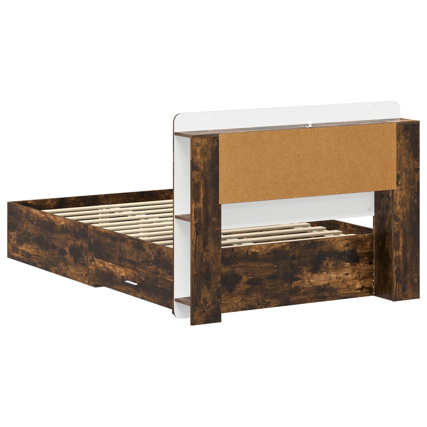 Bedframe met opslag Gerookt eiken 120 x 190 cm Bewerkt hout is nu te koop bij PeponiXL, paradijselijk wonen!