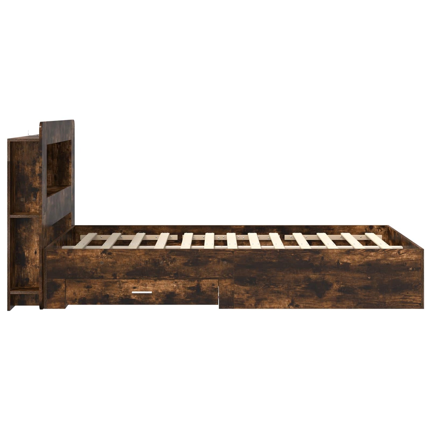 Bedframe met opslag Gerookt eiken 120 x 190 cm Bewerkt hout is nu te koop bij PeponiXL, paradijselijk wonen!