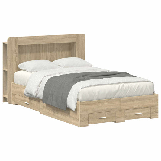 Bedframe met opslag Sonoma Eiken 120 x 190 cm Bewerkt hout is nu te koop bij PeponiXL, paradijselijk wonen!